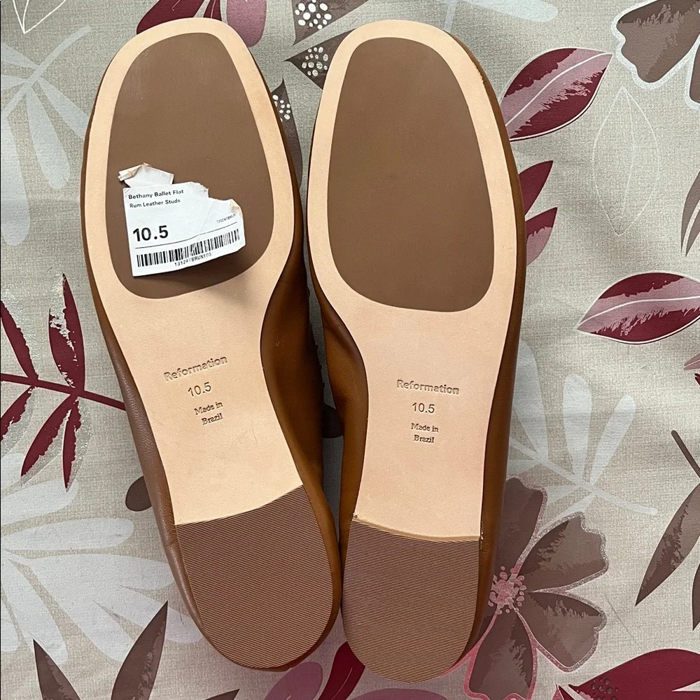 Reformation  Bethany Stud-Detailed Leather Ballet Flats RumLeather Studs New